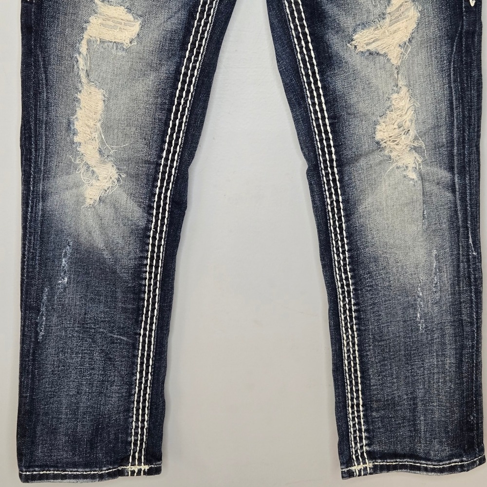 Rock Revival Womens Noelle‎ Capri distressed Jeans Dark Wash Embellished Sz 25 - Picture 3 of 14